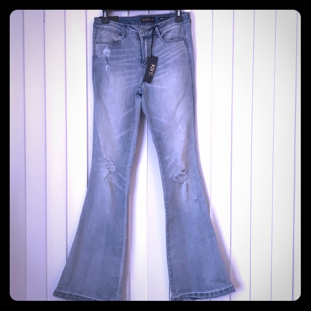 Suede High Rise Flare Jeans